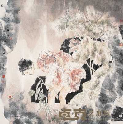 岳海波 2002年作 荷塘秋韵 镜心 122×122cm